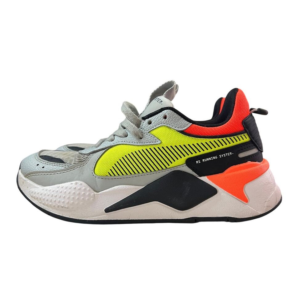 PUMA RS-X Reinvention Gray Neon Yellow Red Sneakers Size 6.5C (370644-01)